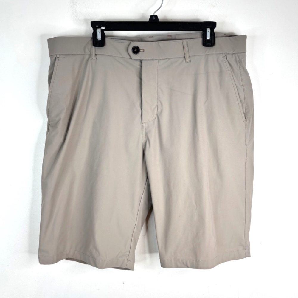 Greyson Montauk Performance Shorts 38 Beige 10" Golf Coastal Preppy Flat Front
